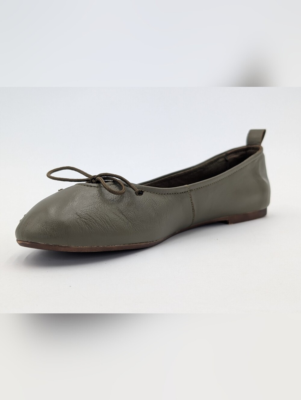 Olive Leather Ballet Flats - Women's Comfortable Slip-Ons - Picture 5 of 16